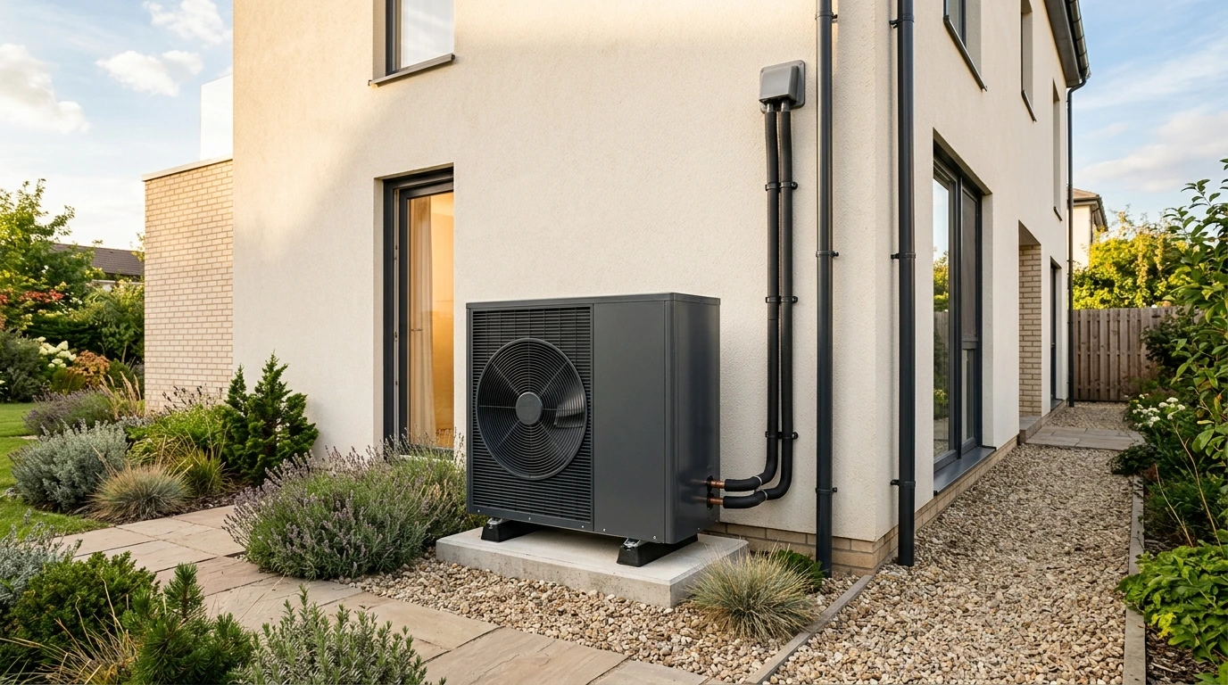 Pompe à chaleur air-eau installée à l'extérieur