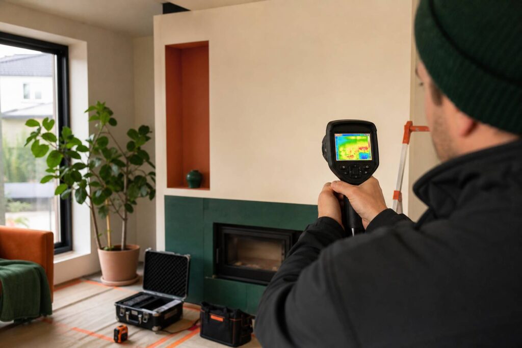 Audit energetique dans maison utilisation camera thermique detection pertes chaleur salon
