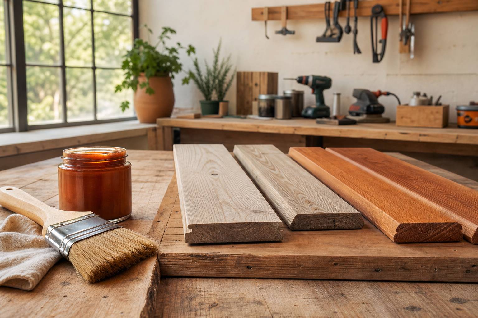 Materiel entretien bardage bois pinceau lasure echantillons bois traite