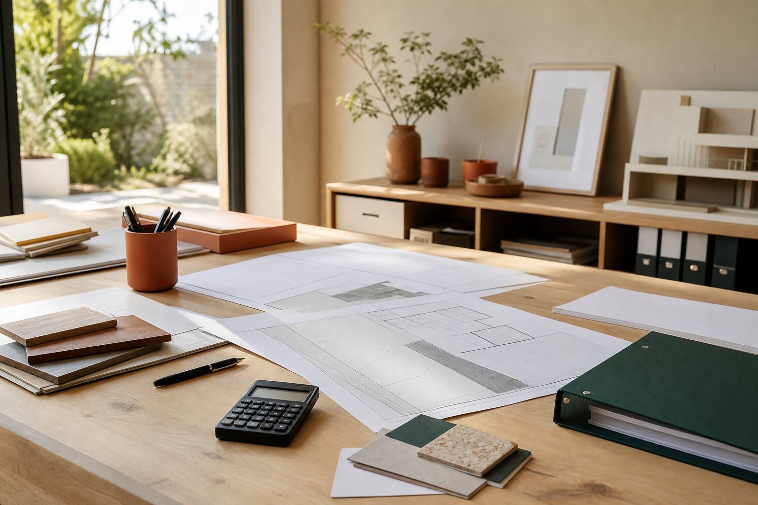 Documents administratifs plan masse stylo calculatrice permis construire