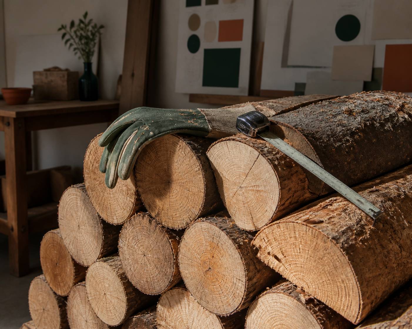 Bûches de 33 cm avec un mètre ruban pour vérifier la longueur