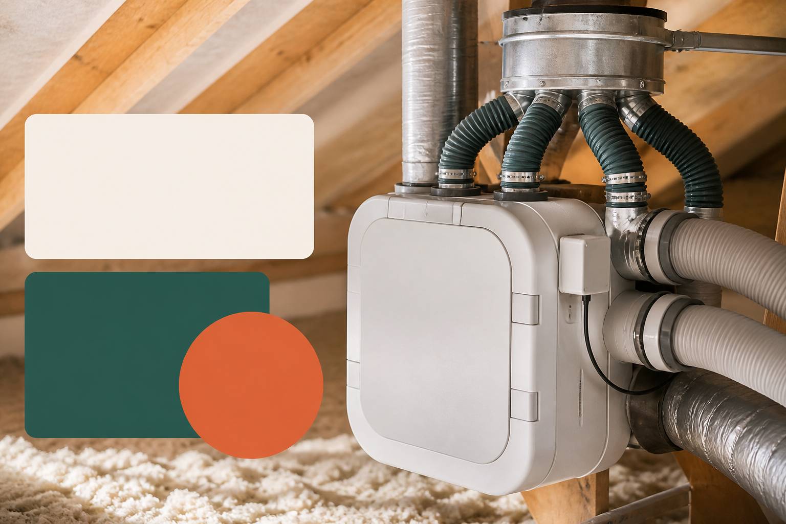 Centrale VMC avec gaines isolées et raccords circulaires