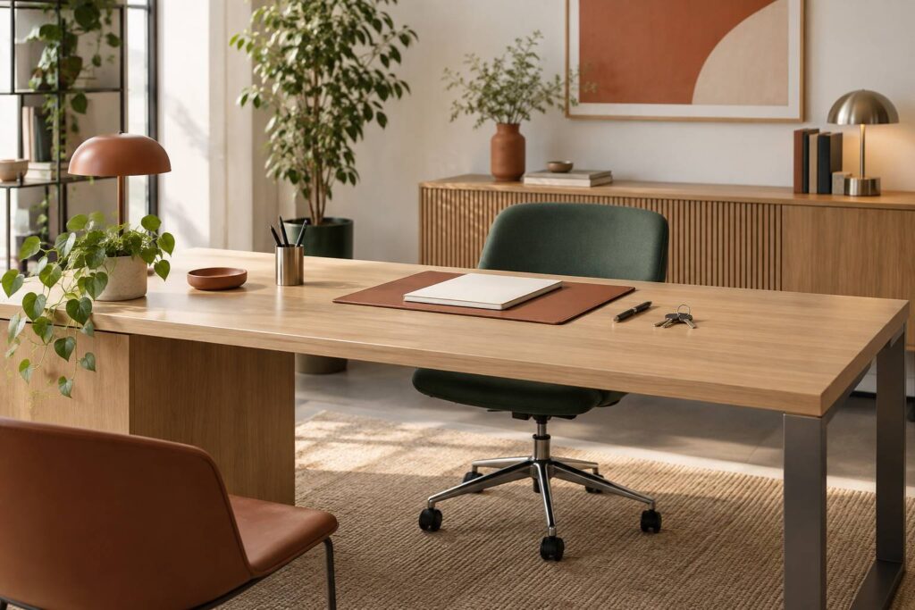 Bureau administratif avec document ferme et trousseau de cles