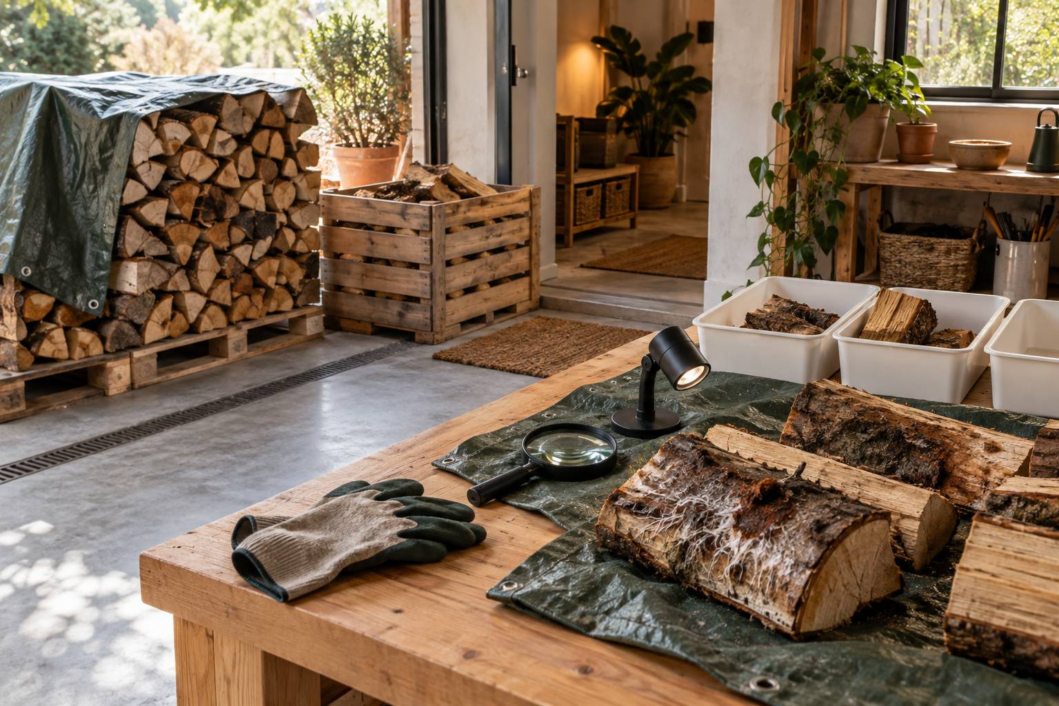 Illustration éditoriale du sujet : Comment reconnaître la mérule sur votre bois de chauffage et prévenir son apparition ?