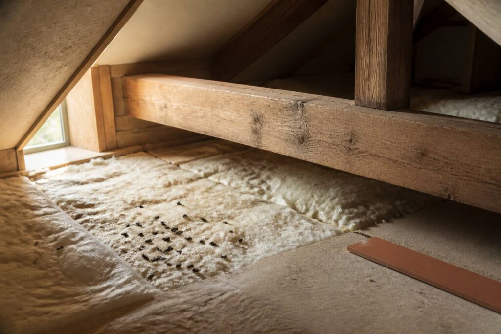 Crottes de fouine sur un isolant dans des combles de maison