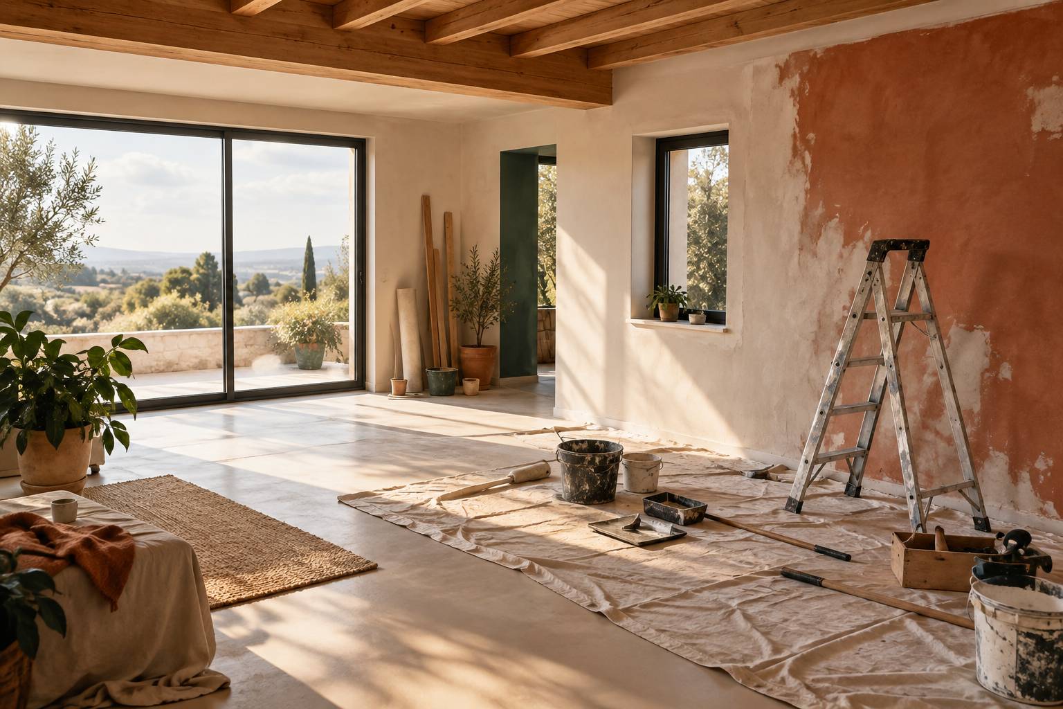Menuiseries de fenetres posees dans une maison en travaux